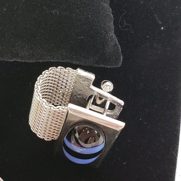 HICKOK Wrap Around Cuff Link Set Silver Blue - Picture 8 of 8